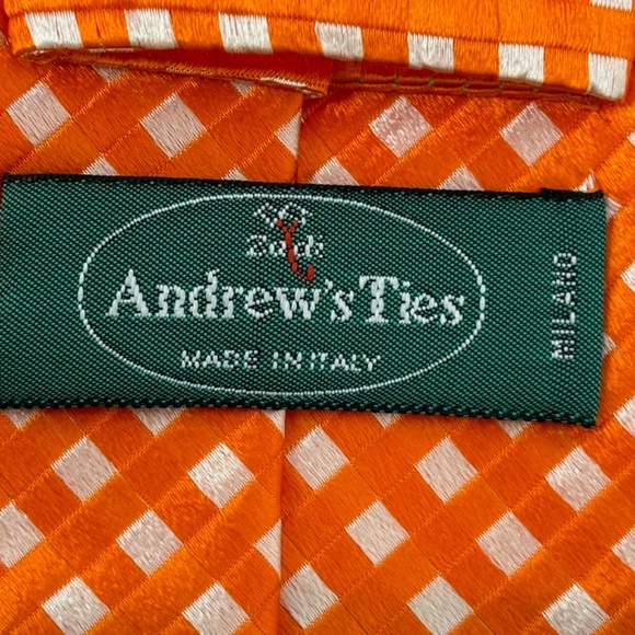 Zadi Andrew's Ties Mens Necktie Bold Orange White Check 100% Silk Made in Italy - Picture 5 of 6